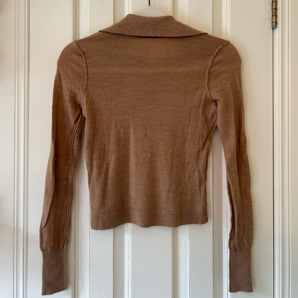 Free People Merino Wool Brown Long Sleeve Collared Button-Down Top - Picture 2 of 4